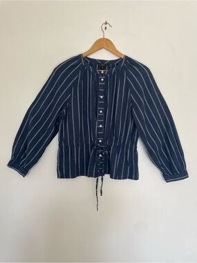 J.Crew Women’s Navy Striped Button-Front Peplum Top size 10